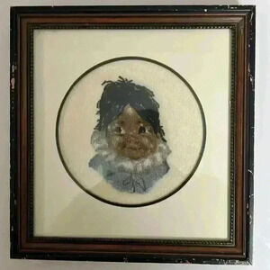 Framed Needlepoint | Vintage 50's indigenous baby  girl.